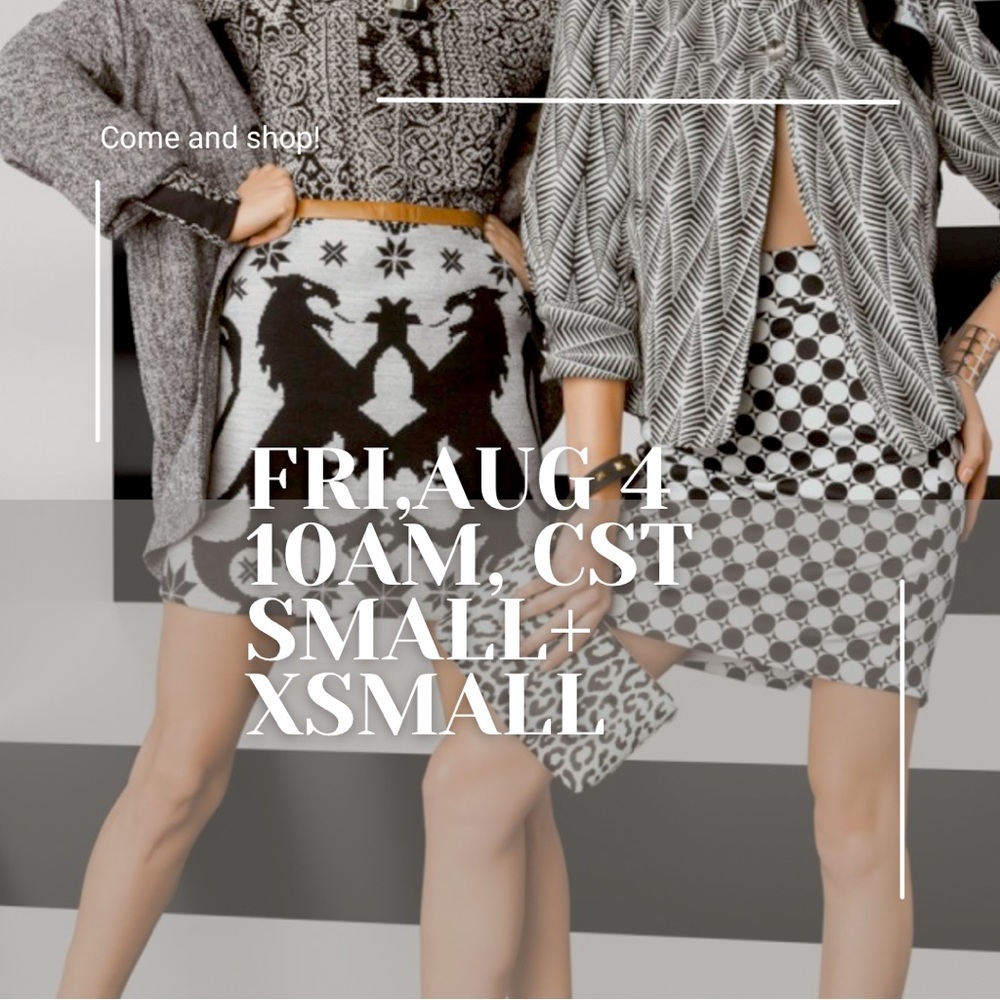 Fri. Aug. 4, 10am CST. Neutrals. Tops+Bottoms. Dresses. Jackets.